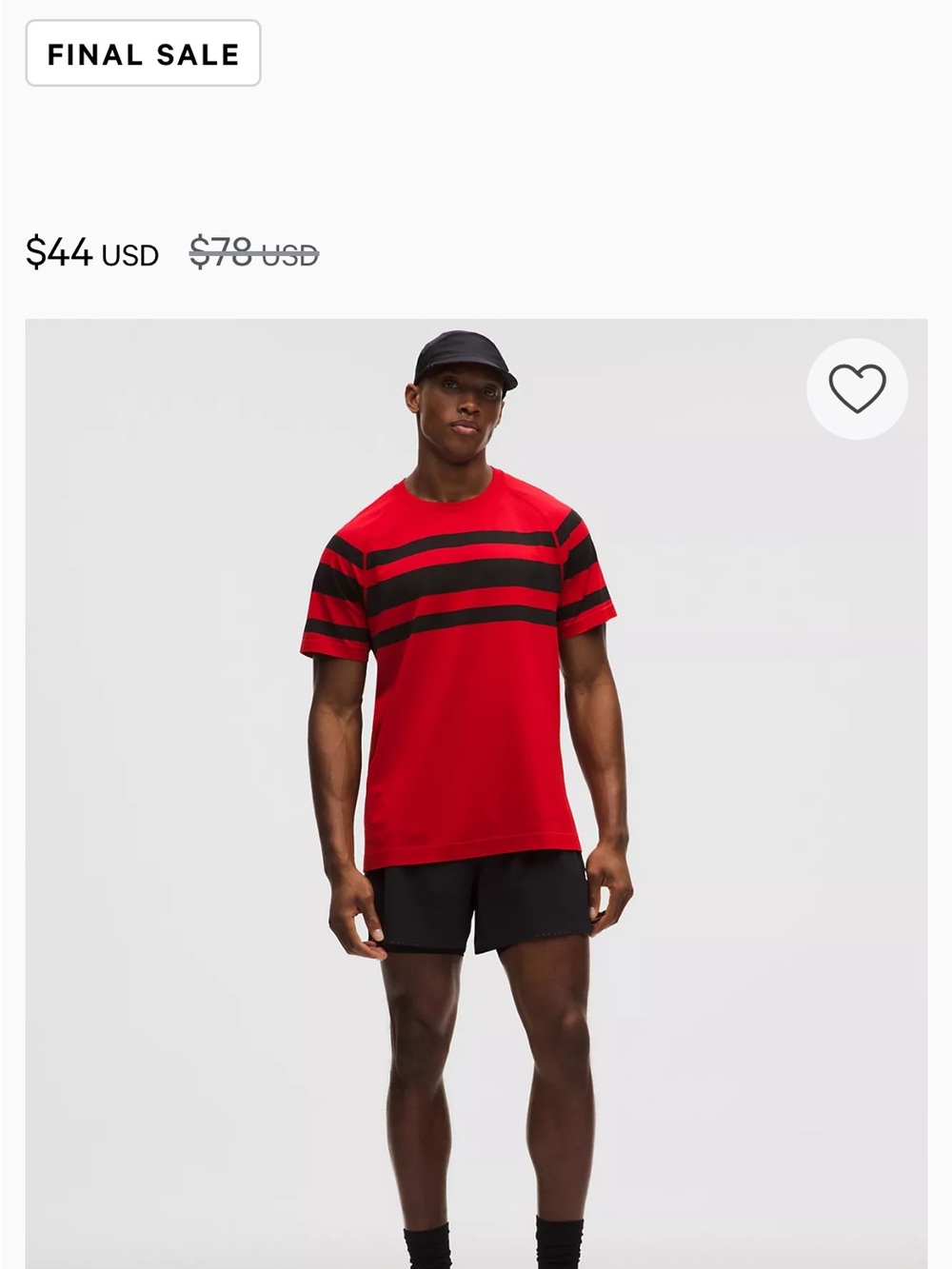 lululemon athletica Red and Black Striped Crew Tee